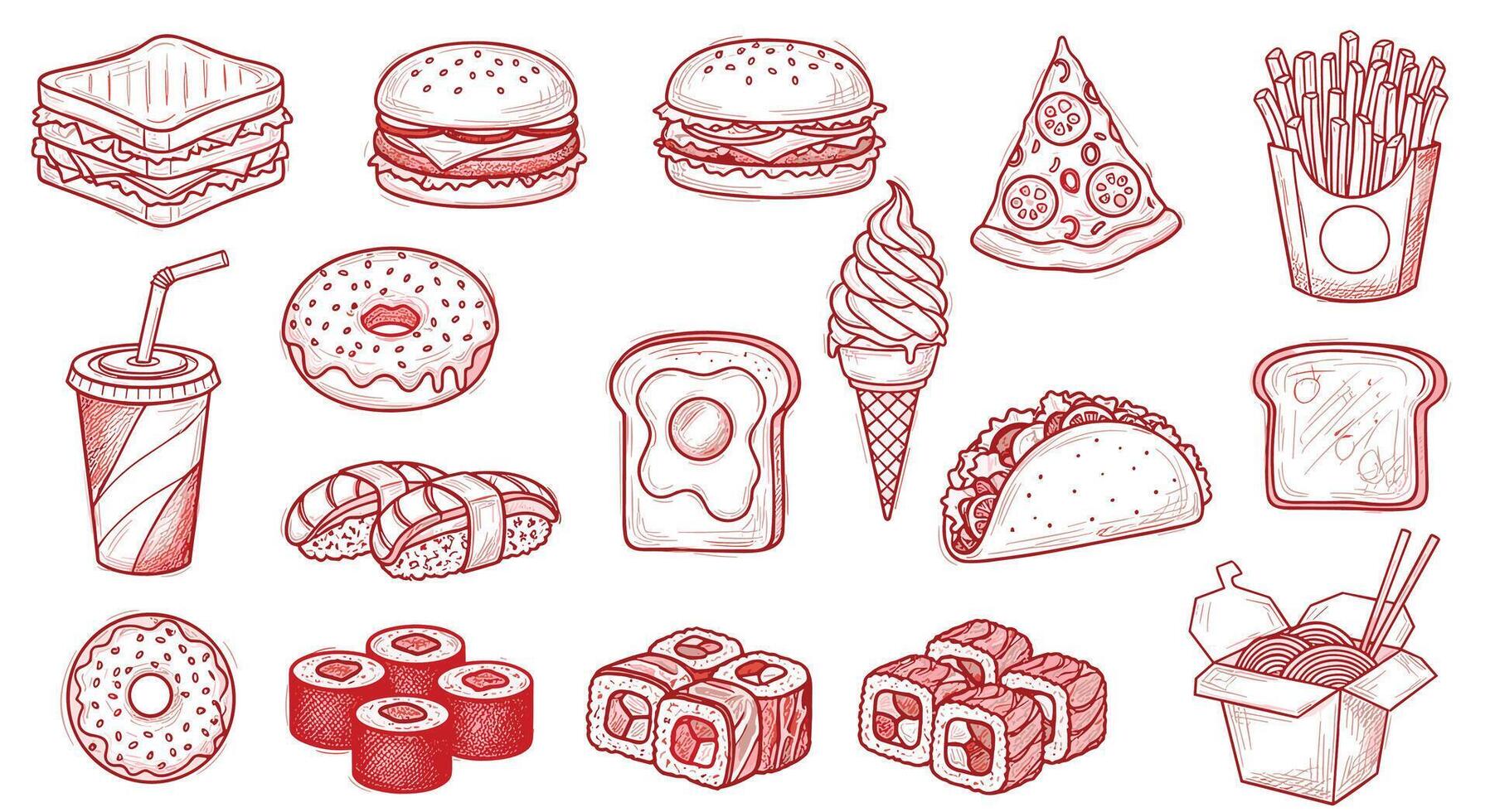 Exploring the World of Delicious Indulgence A Visual Feast of Favorite Foods vector