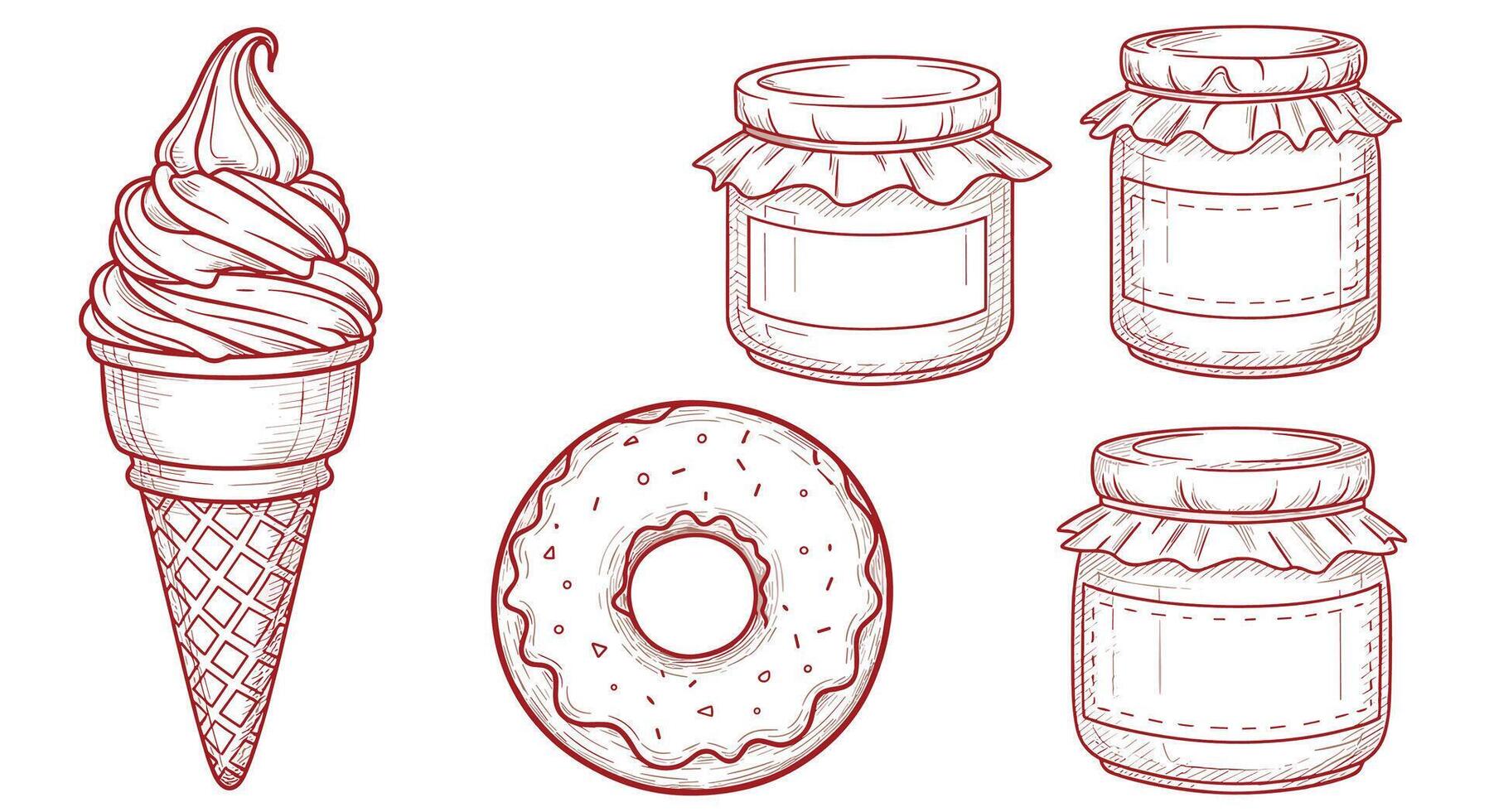 Sweet Delights A Visual Journey Through Ice Cream Donut and Preserved Fruits Collection vector