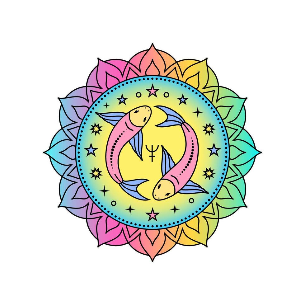 Pisces Zodiac Sign in colorful palette on white background. vector