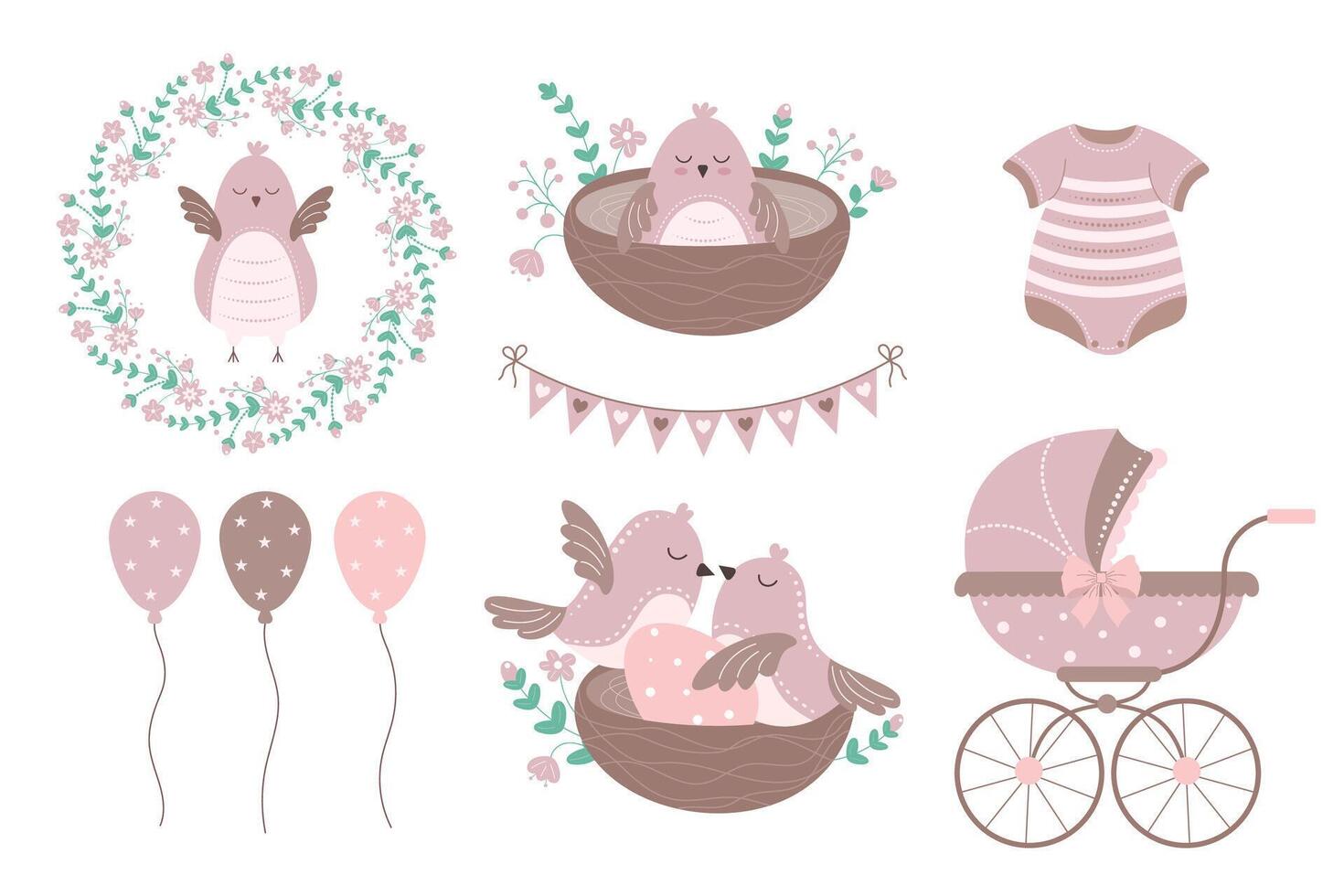 Set of elements to celebrate a baby shower party vector