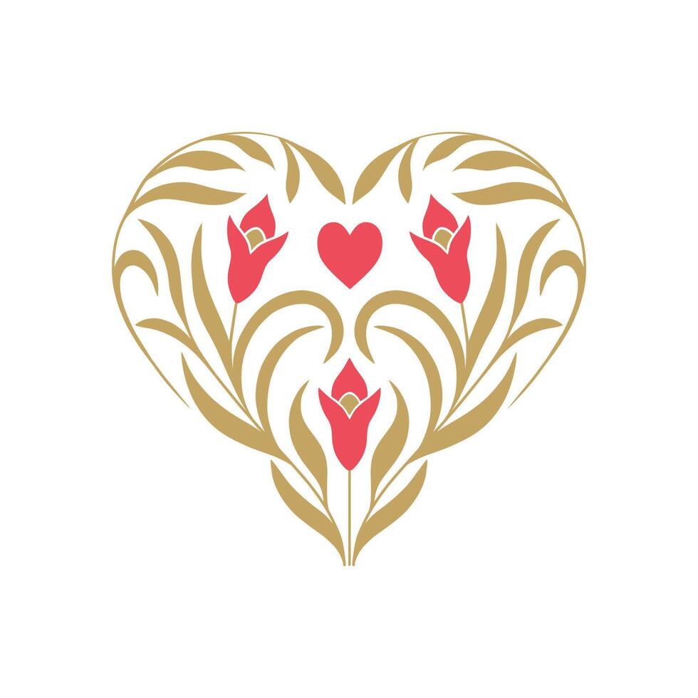 Floral heart with red flowers on white background. vector