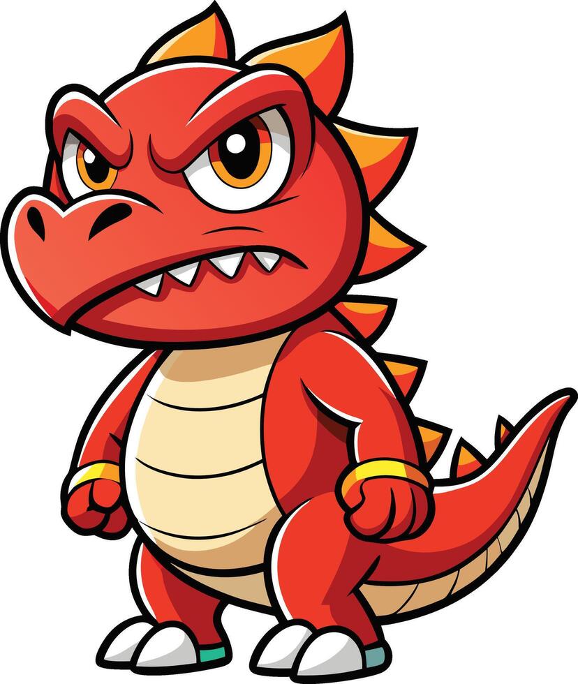 Angry Red Cartoon Dinosaur Mascot Character Illustration vector