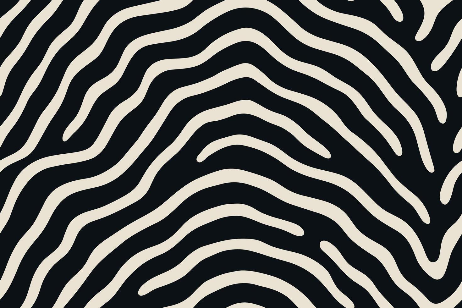 Seamless okapi stripe pattern with wavy beige lines on black background vector
