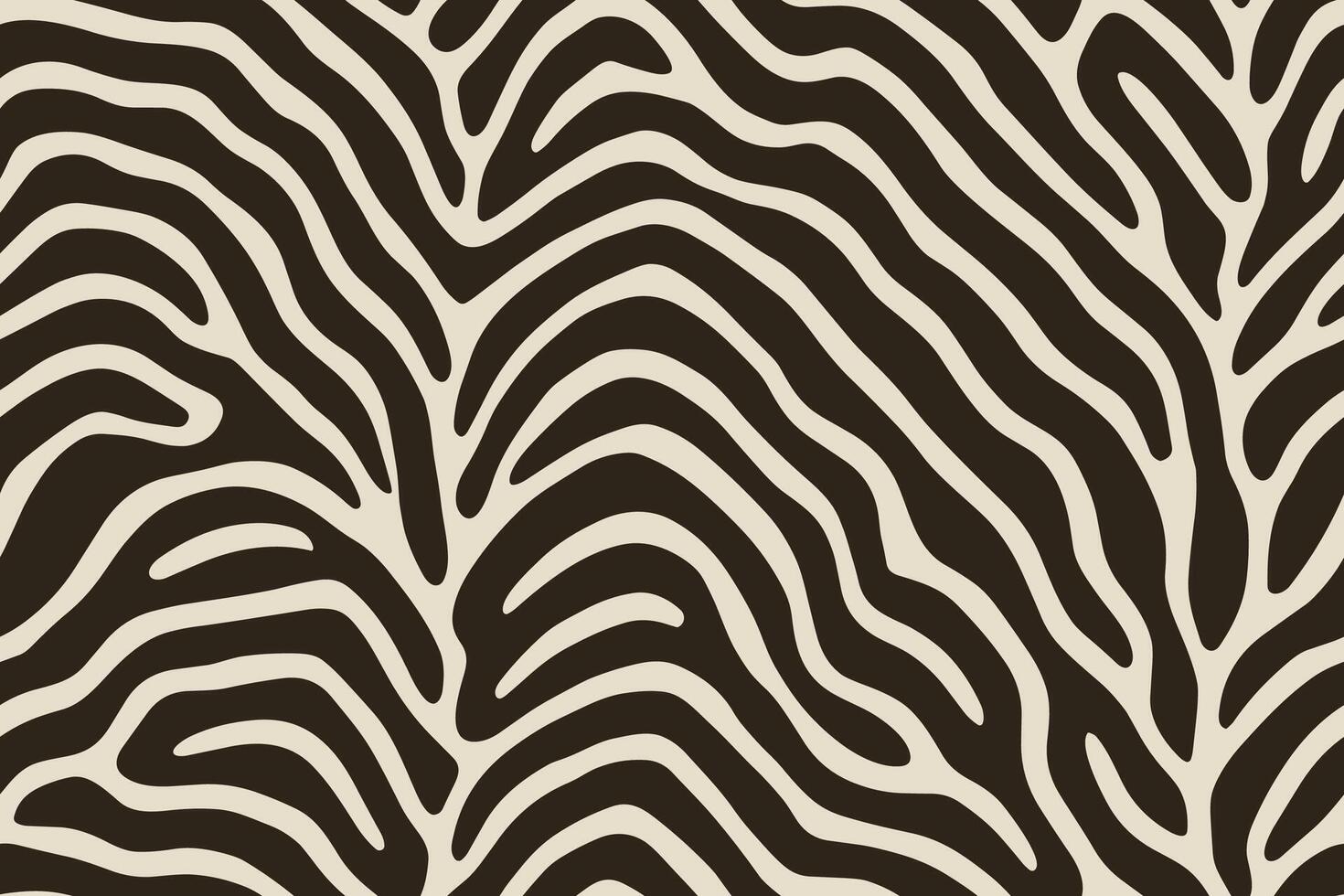 Seamless okapi stripe pattern with wavy brown lines on beige background vector