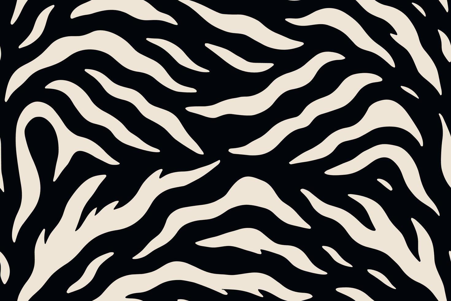 Seamless skunk fur pattern with wavy white stripes on black background vector