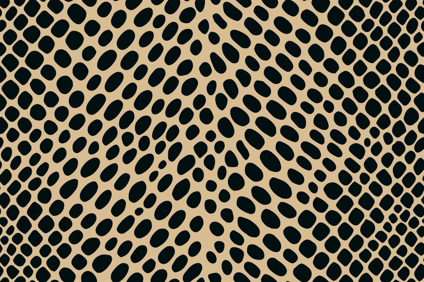 Seamless snake skin pattern featuring small oval black scales on beige color background. vector