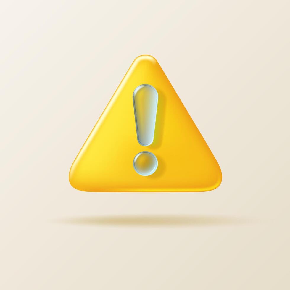 Yellow triangle risk and danger warning attention sign with dark glass transparent exclamation mark. vector