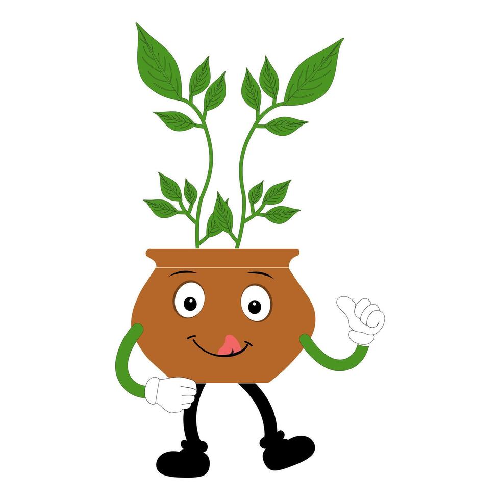Whimsical Plant in Pot Mascot Hand Drawn Feel vector