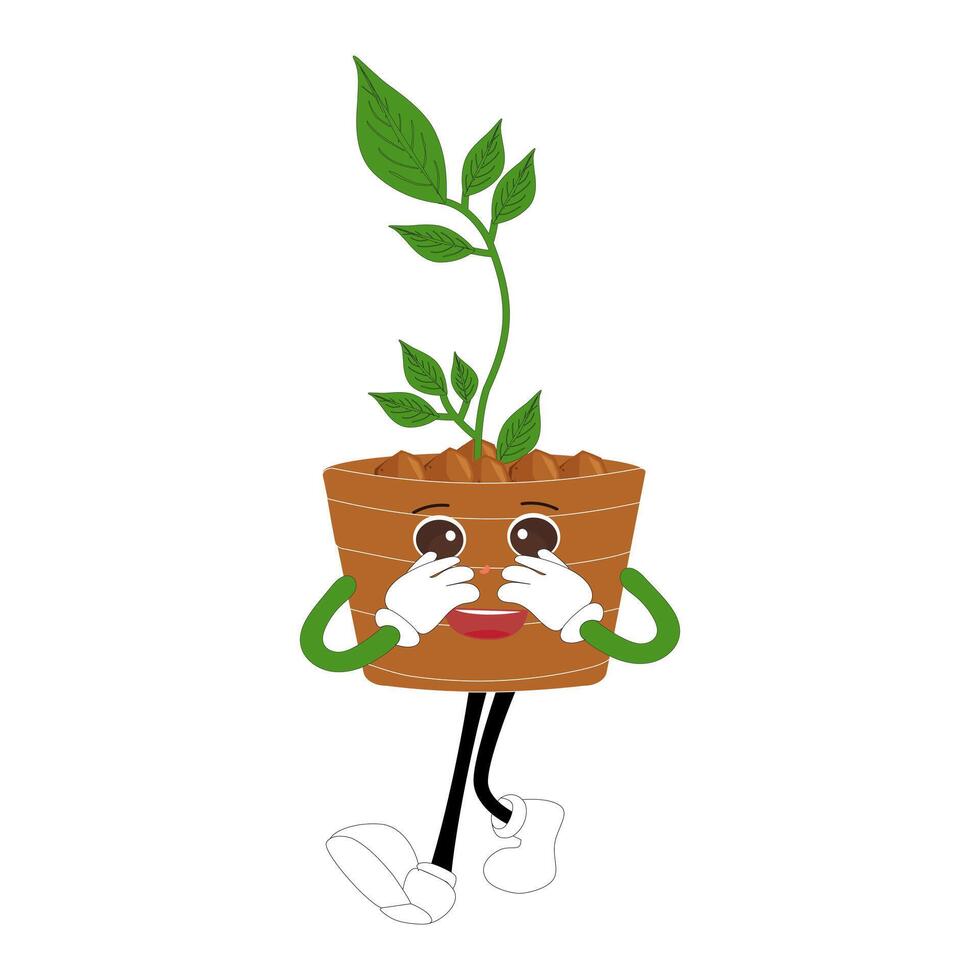 Playful Potted Plant Character Flat Illustration vector