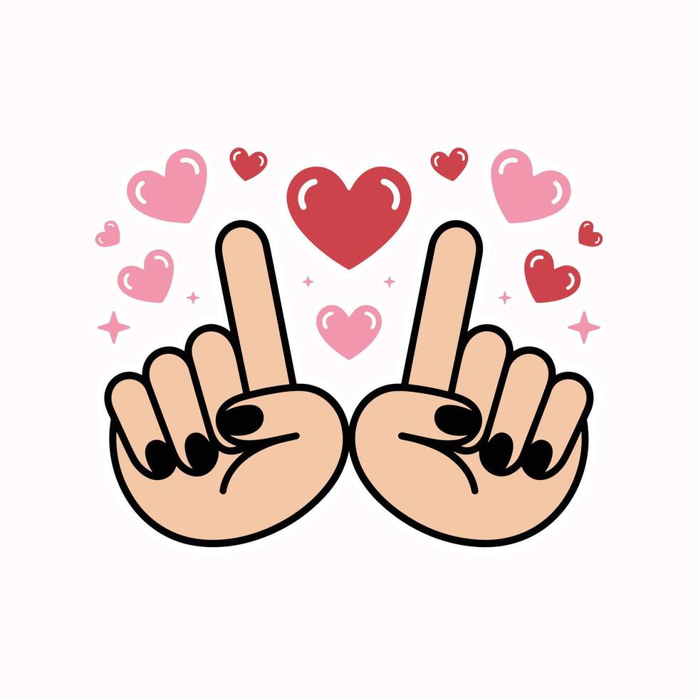 Cartoon Hands Showing Finger Hearts Surrounded by Love Symbols vector