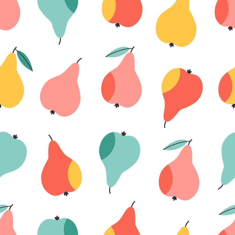 Seamless pattern with cute pears. Design for banner, wallpaper, textile, wrapping paper, background, cards. vector