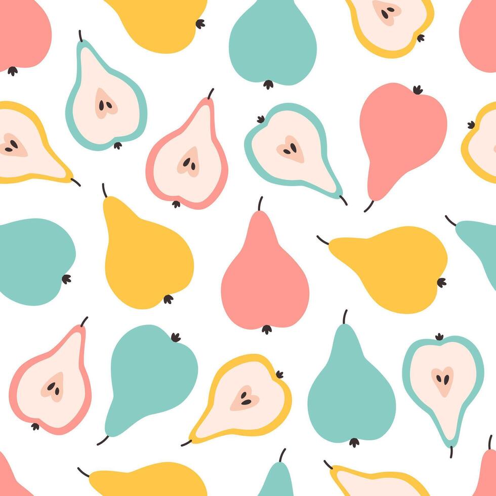 Seamless pattern with cute colorful pears. Design for banner, wallpaper, textile, wrapping paper, background, cards. vector
