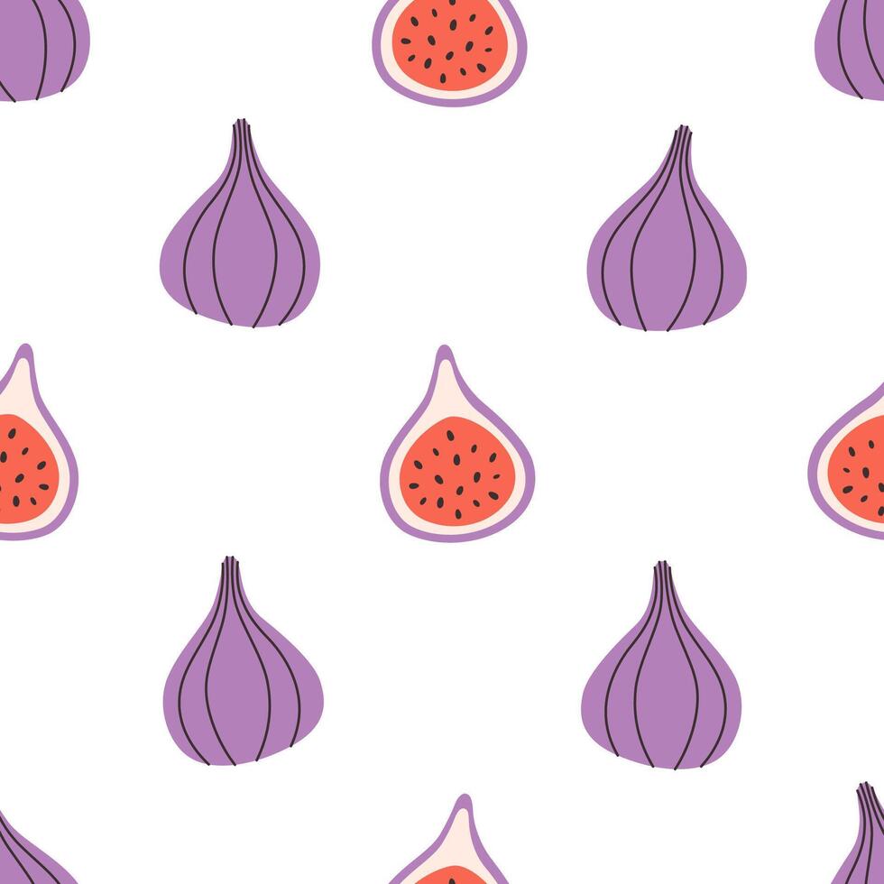 Seamless pattern with cute fig fruit. Design for banner, wallpaper, textile, wrapping paper, background, cards. vector