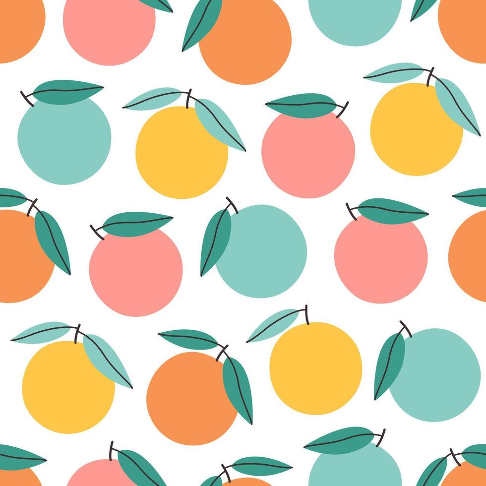 Seamless pattern with cute colorful oranges, grapefruits. Design for banner, wallpaper, textile, wrapping paper, background, cards. vector