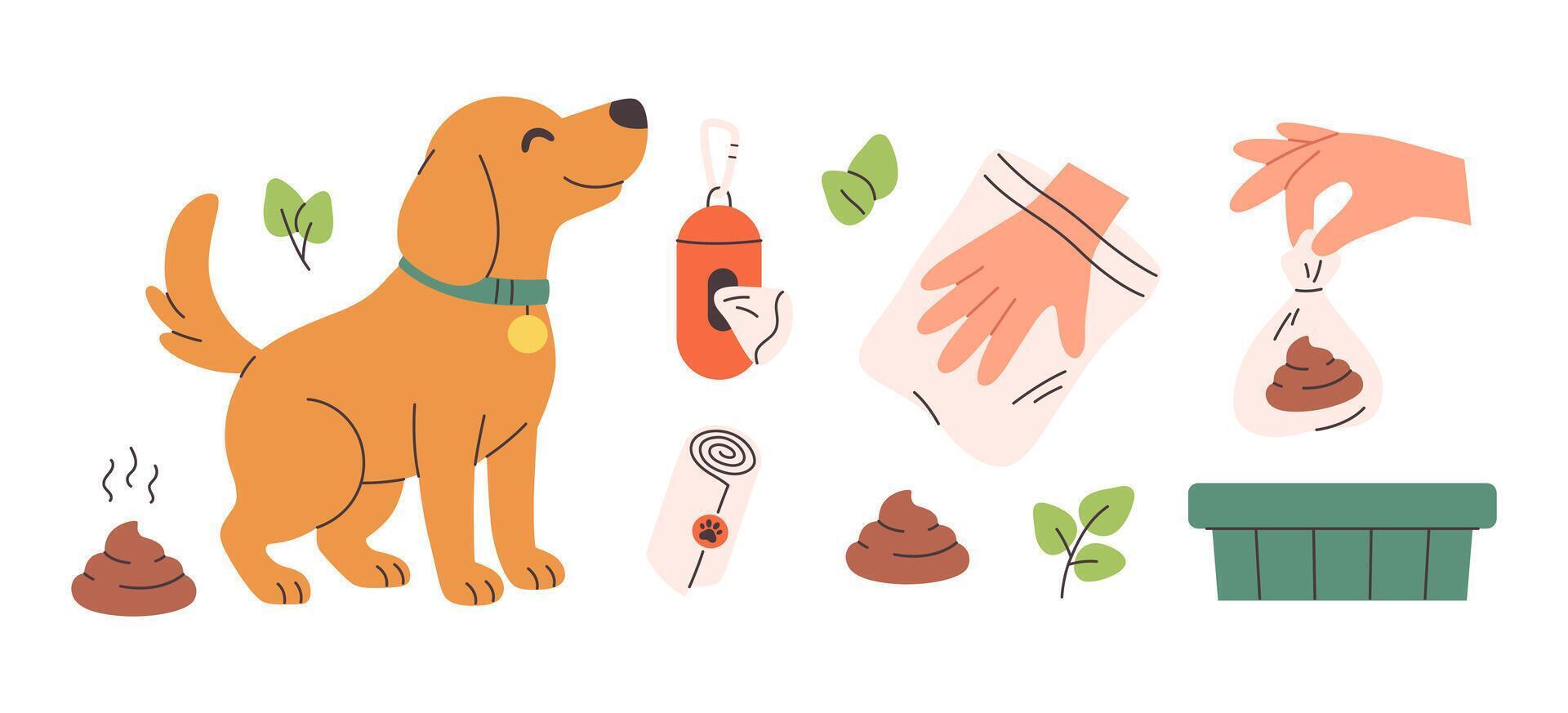 Clean up after your dog concept. Pet care, environmental awareness waste disposal. vector
