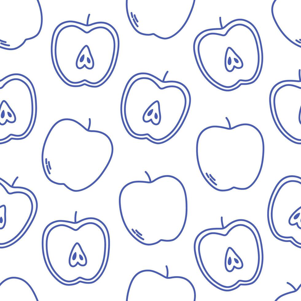 Seamless pattern with cute outline apples. Doodle print for banner, wallpaper, textile, wrapping paper, background, cards. vector
