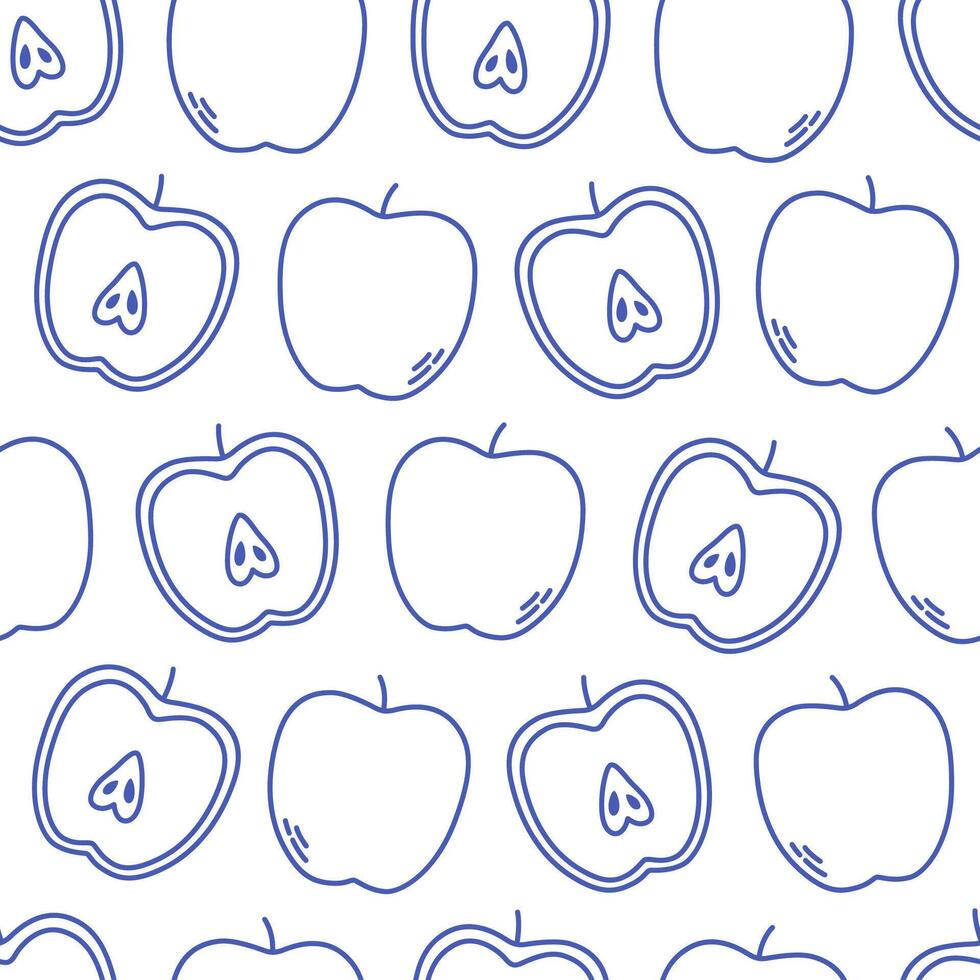Seamless pattern with cute outline apples. Doodle fruits print for banner, wallpaper, textile, wrapping paper, background, cards. vector
