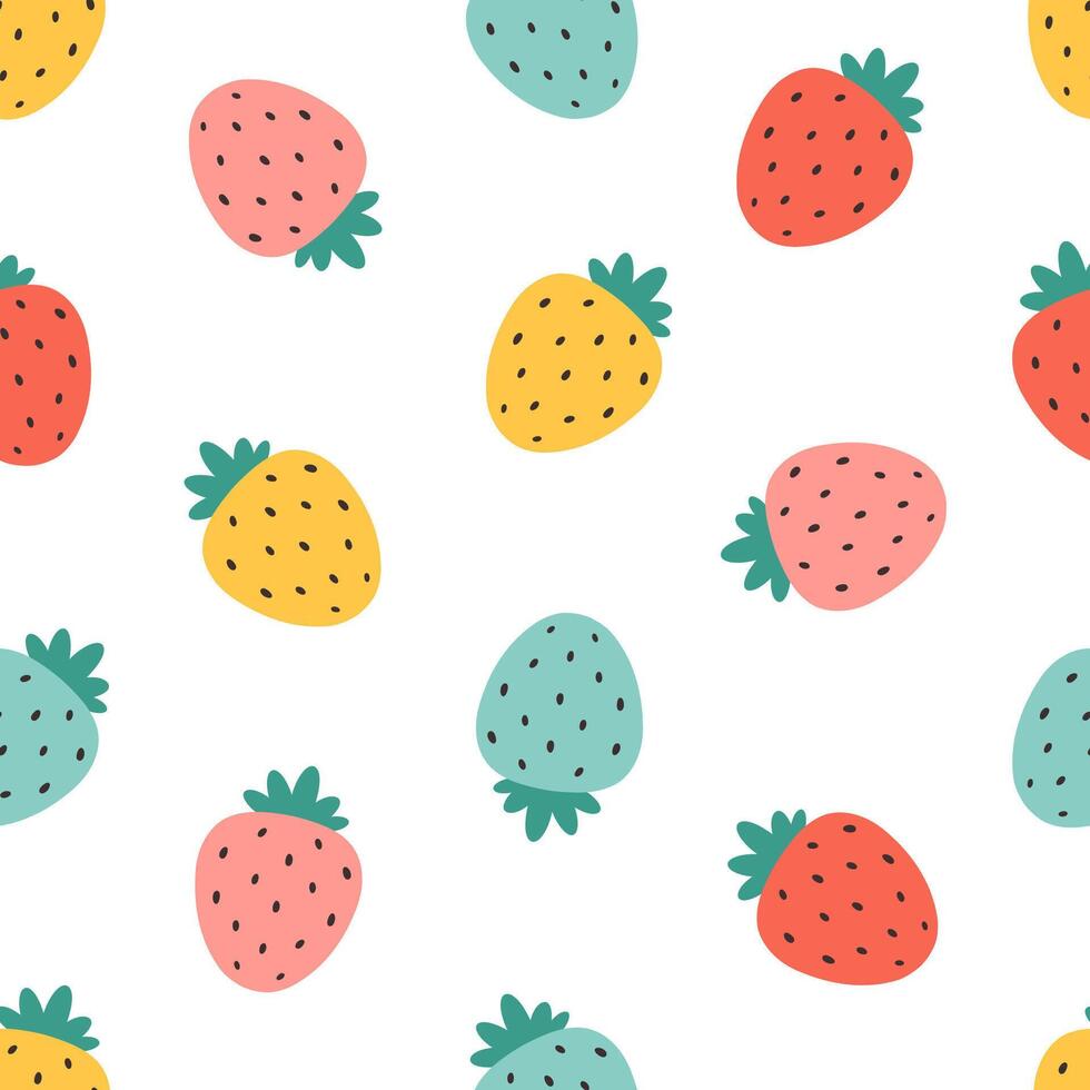 Seamless pattern with cute colorful strawberries. Design for banner, wallpaper, textile, wrapping paper, background, cards. vector