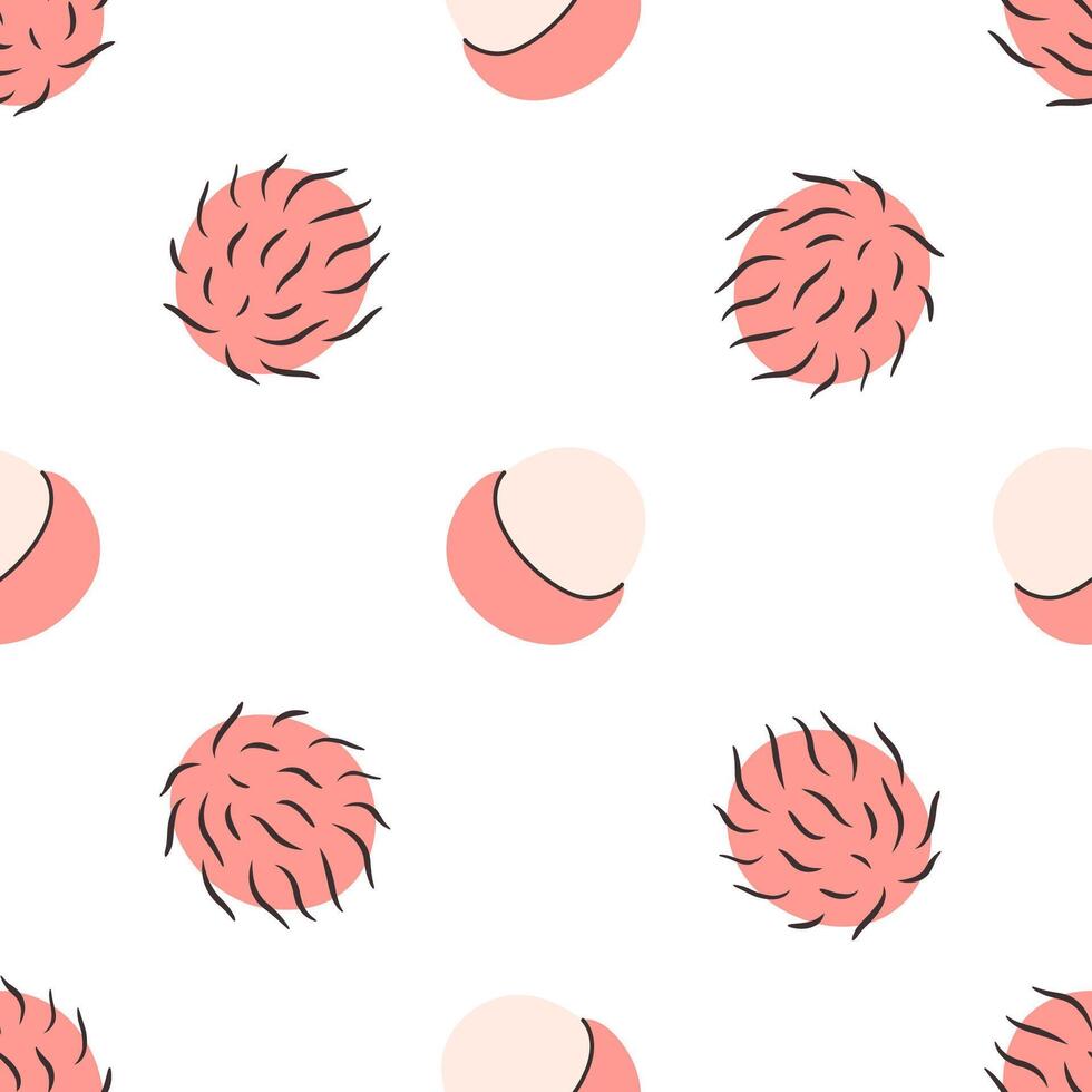 Seamless pattern with cute rambutan. Design for banner, wallpaper, textile, wrapping paper, background, cards. vector