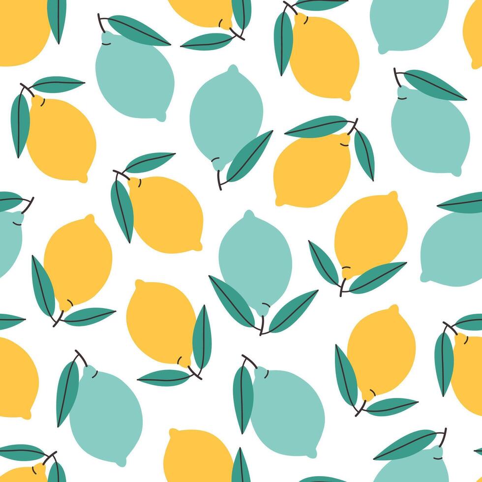 Seamless pattern with cute lemons and limes. Design for banner, wallpaper, textile, wrapping paper, background, cards. vector