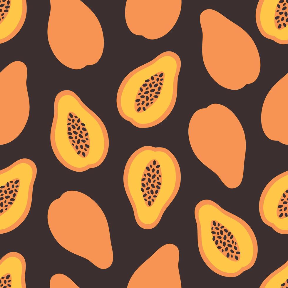 Seamless pattern with cute papaya. Design for banner, wallpaper, textile, wrapping paper, background, cards. vector