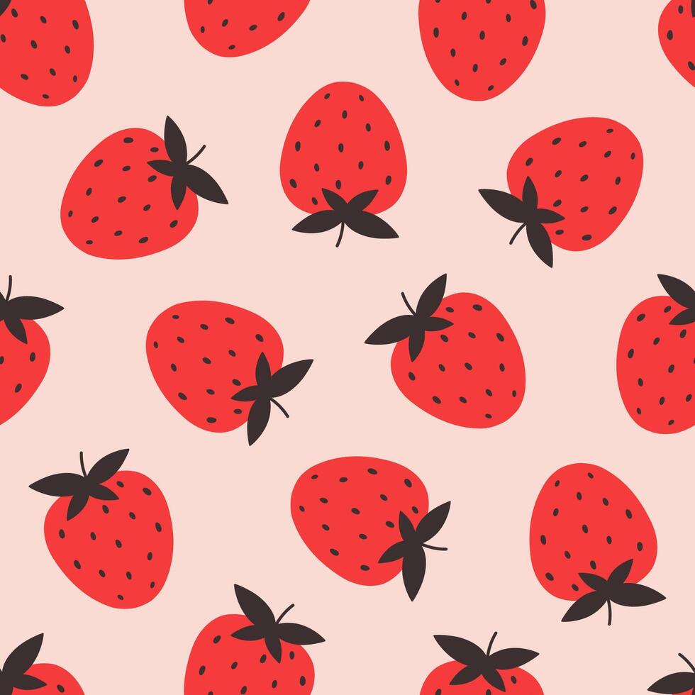 Seamless pattern with cute strawberries. Design for banner, wallpaper, textile, wrapping paper, background, cards. vector