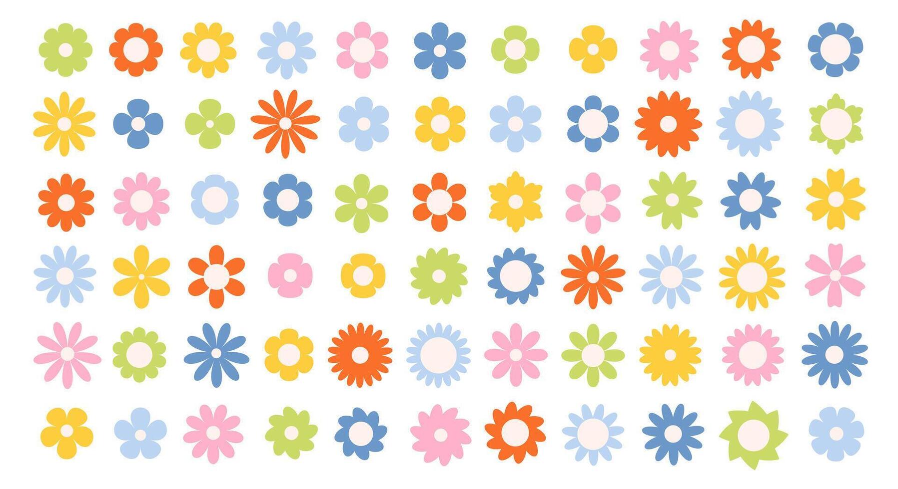 Set of groovy simple flowers. Abstract colorful flowers. Floral geometric design. vector