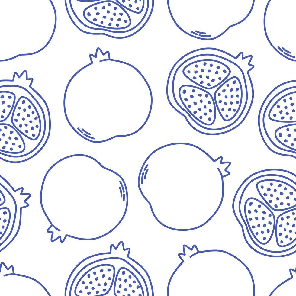 Seamless pattern with cute outline pomegranate. Doodle print for banner, wallpaper, textile, wrapping paper, background, cards vector