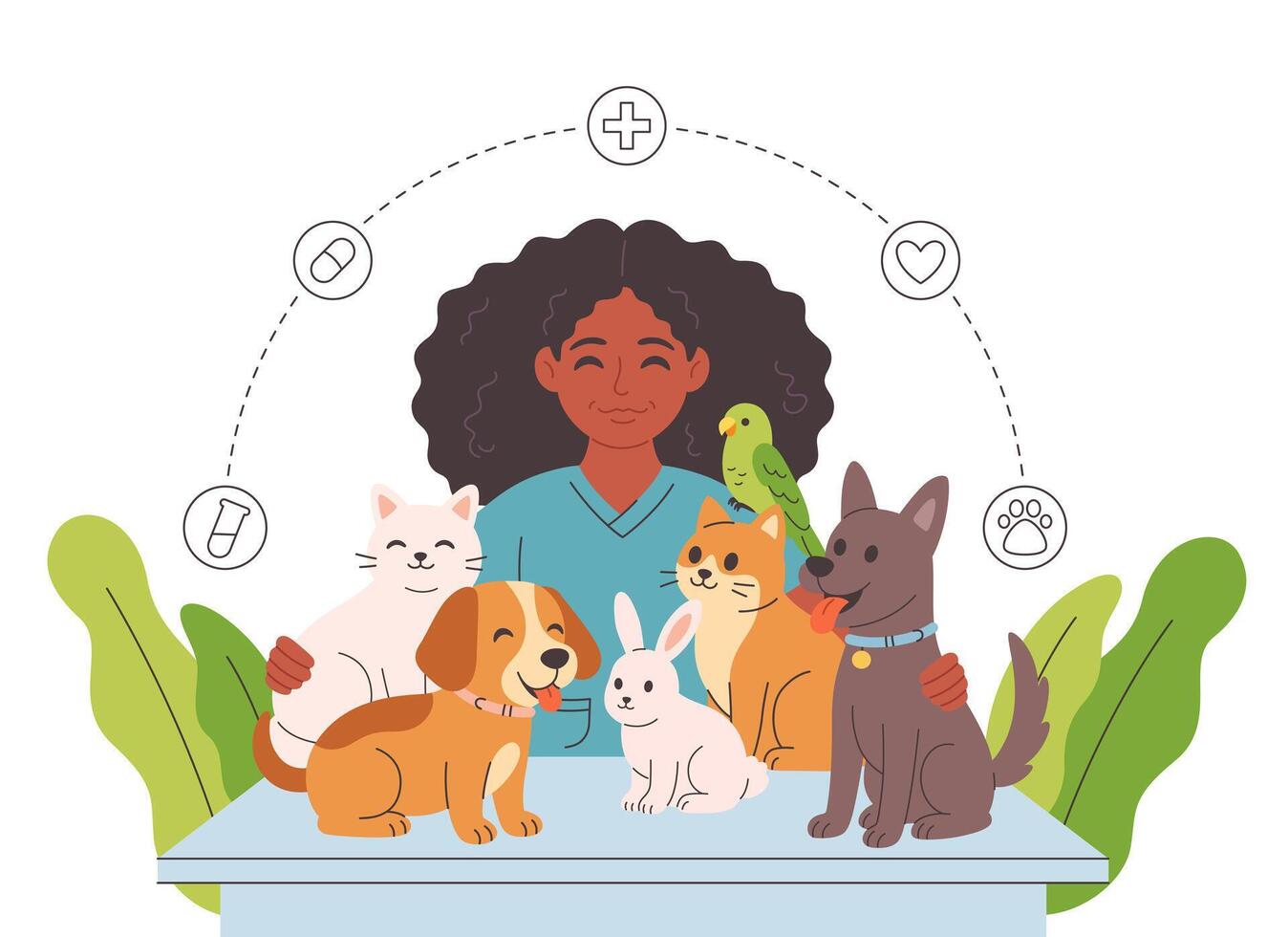 Veterinary doctor with pets. Pets in a veterinary clinic. Veterinarian day vector
