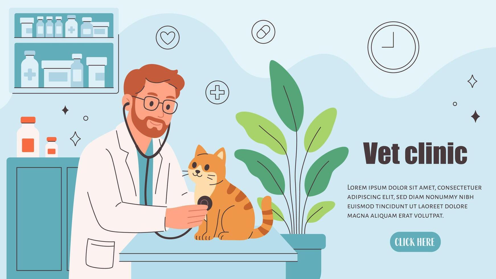 Veterinary doctor examining and cure pet in veterinarian office. Pets in a veterinary clinic. Veterinarian day vector