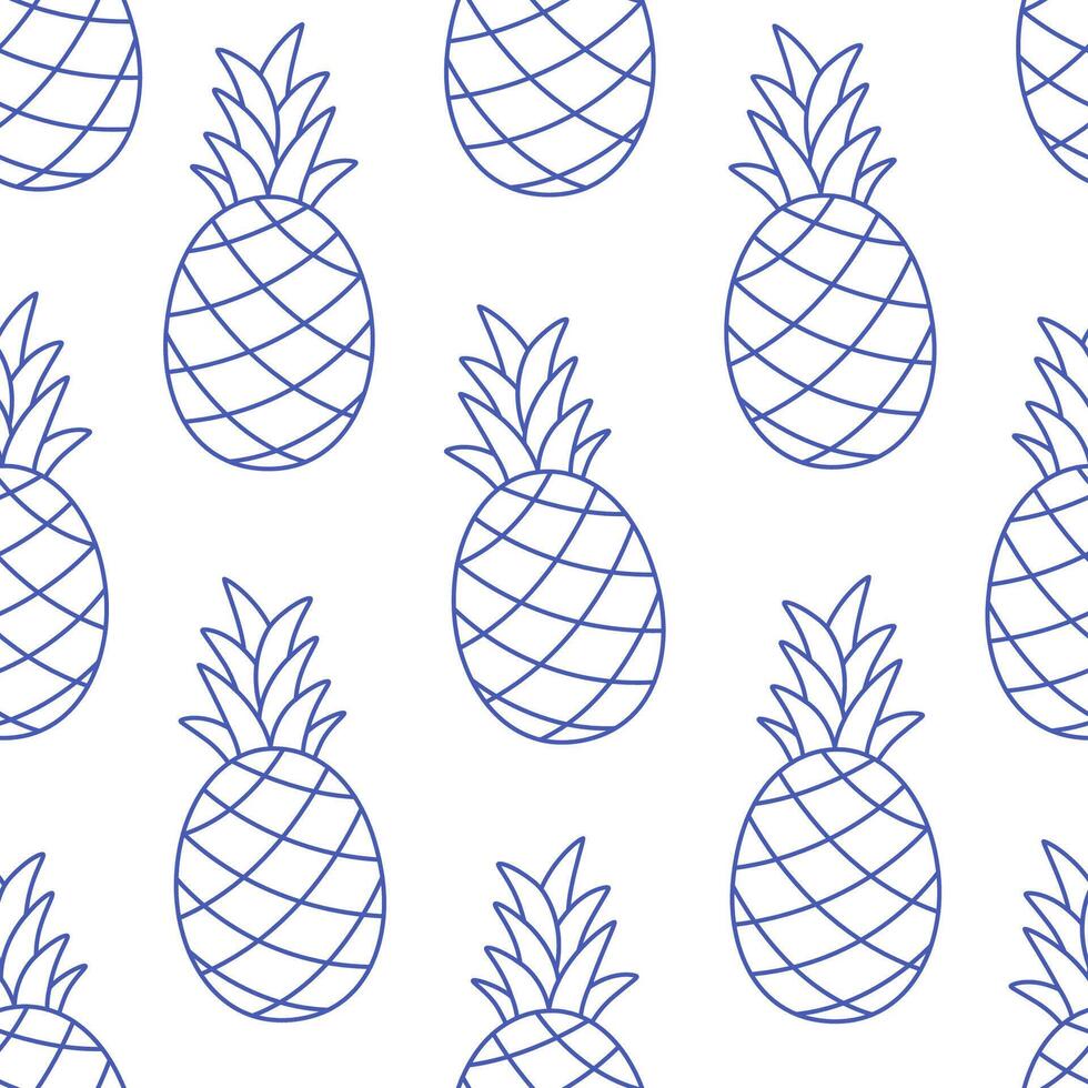 Seamless pattern with cute outline pineapples. Doodle fruits print for banner, wallpaper, textile, wrapping paper, background, cards. vector