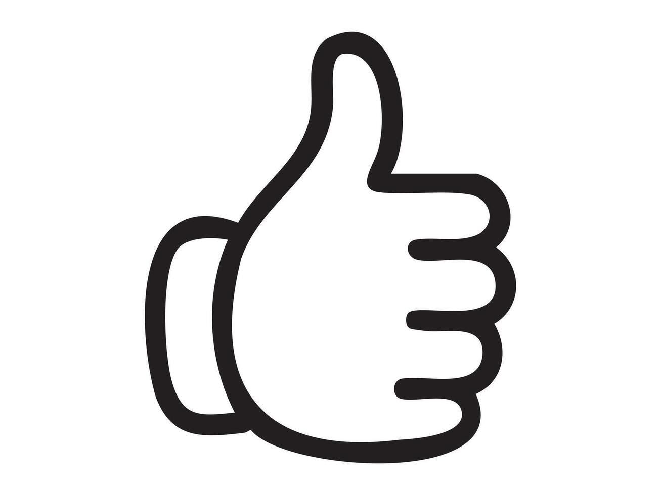 Black outline thumbs up hand icon isolated on white background. Concept of approval gesture, positive feedback, social media symbol, communication element, graphic design illustration vector