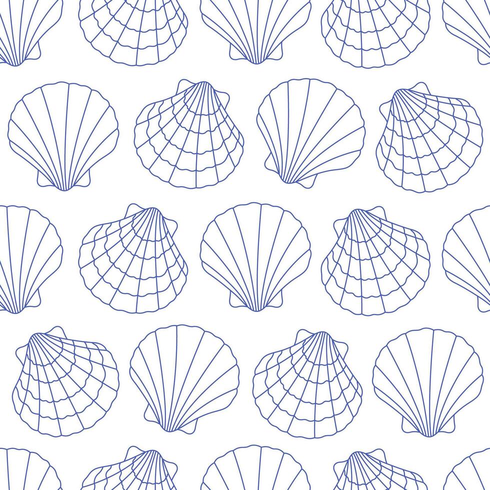 Seamless pattern with cute outline sea shells. Doodle print for banner, wallpaper, textile, wrapping paper, background, cards. vector