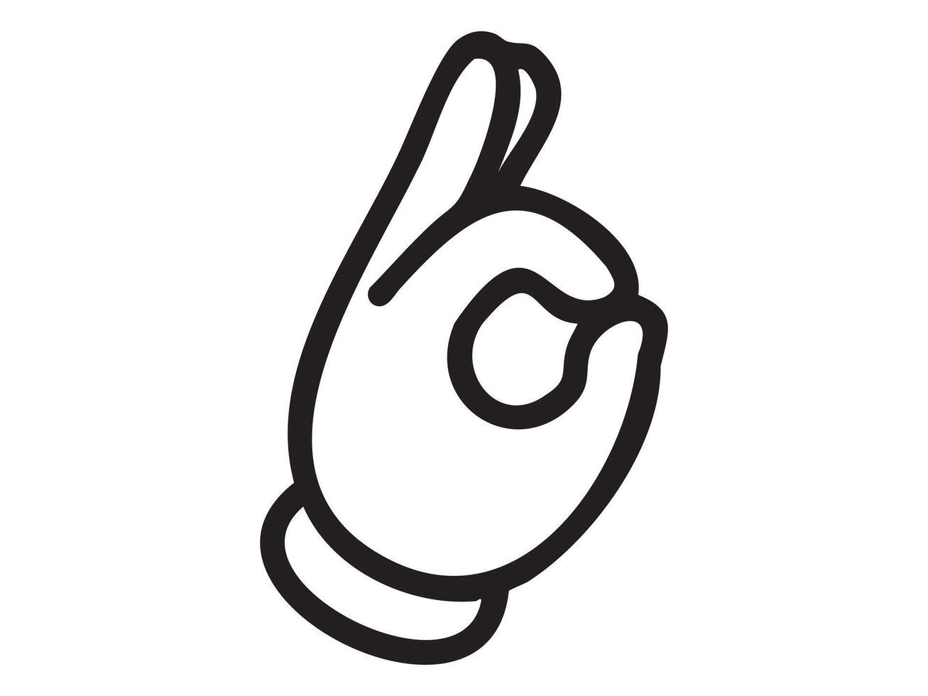 Hand gesture with fingers forming an ok sign, black outline illustration. concept of icons, symbols, communication, body language, isolated white background, design element vector