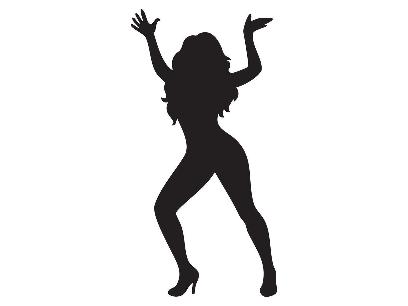 Silhouette of dancing woman in energetic pose, isolated on white background, graphic illustration. concept of dance, movement, female figure, black silhouette, art design vector