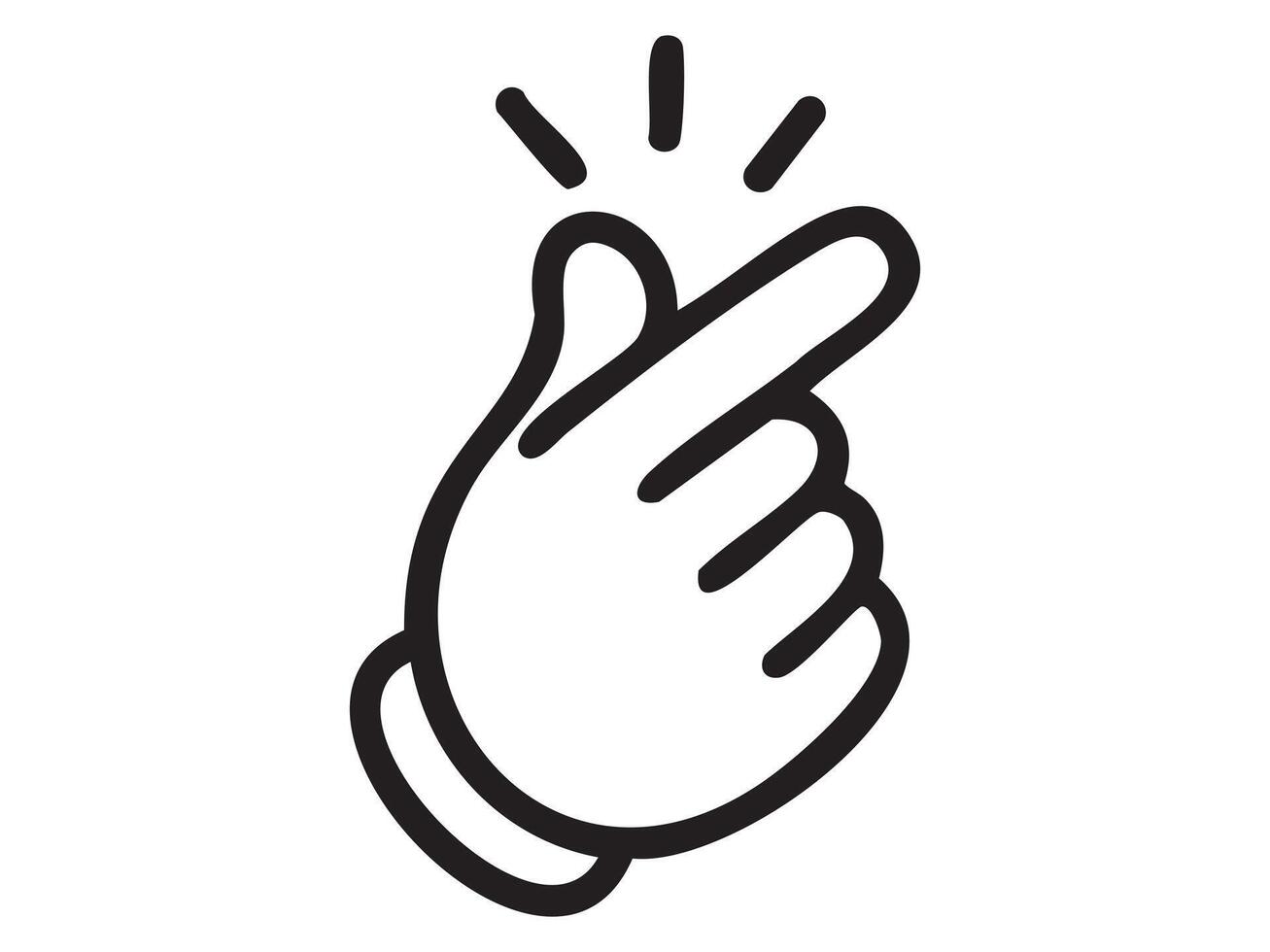Black outline snapping fingers hand gesture icon isolated on white background. Concept of attention signal, finger snap, human gesture, communication sign, graphic design illustration vector
