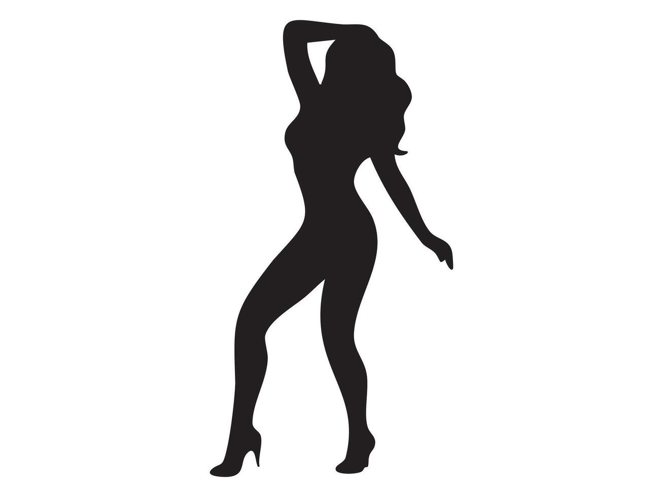 Black silhouette of a dancing woman isolated on white background, graphic illustration. concept of female dancer, graceful pose, artistic movement, icon, design element. vector