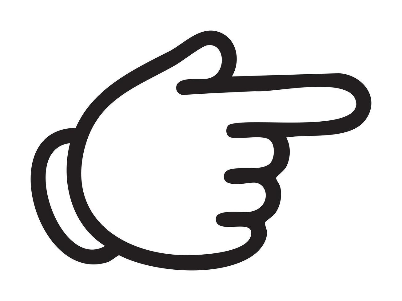 Black outline of hand gesture icon with pointing finger isolated on white background, graphic illustration. concept of communication, direction, icons for maps, mobile apps, navigational signs vector