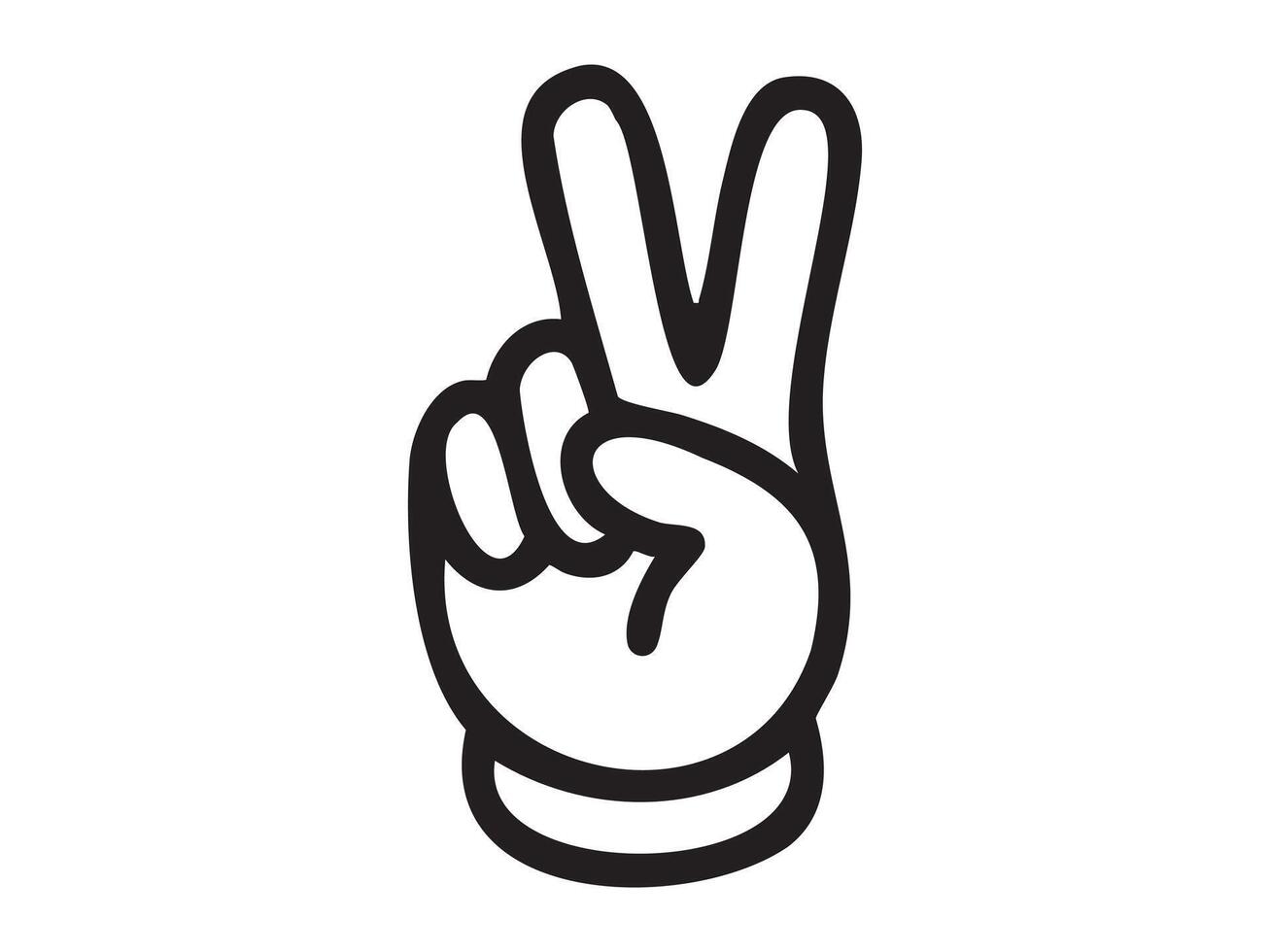 Black outline peace sign hand gesture icon isolated on white background. Concept of victory symbol, two fingers, friendly communication, positive message, human gesture, illustration vector