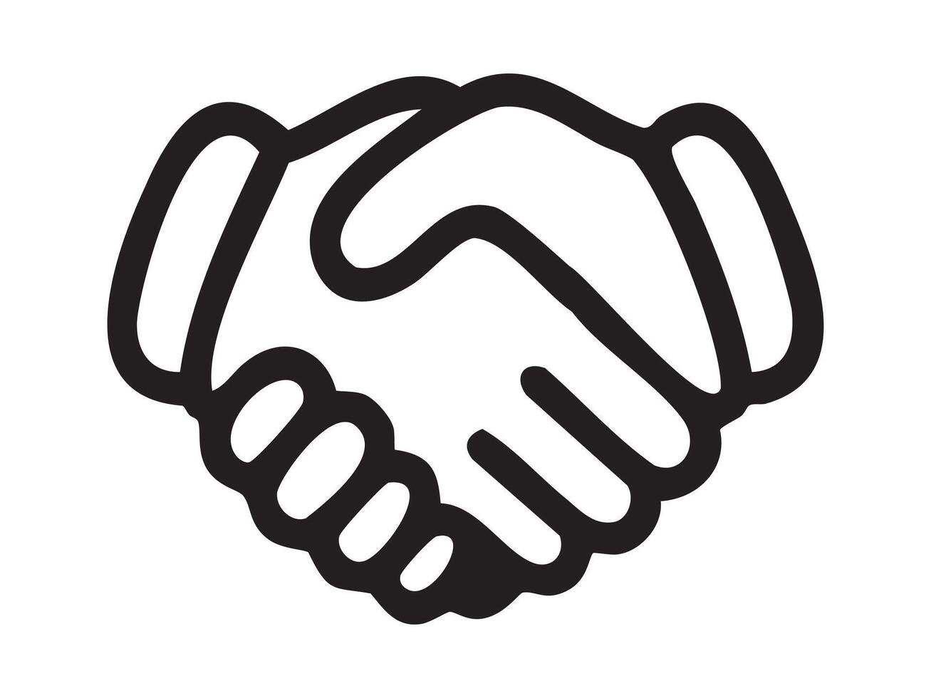 Black outline of handshake icon symbolizing agreement, partnership, and cooperation. concept of unity, business collaboration, contract, handshake logo design vector