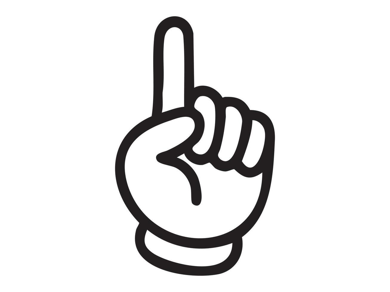 Black outline of hand showing raised index finger gesture isolated on white background. Concept of attention, number one sign, pointing up, warning signal, cartoon hand illustration vector