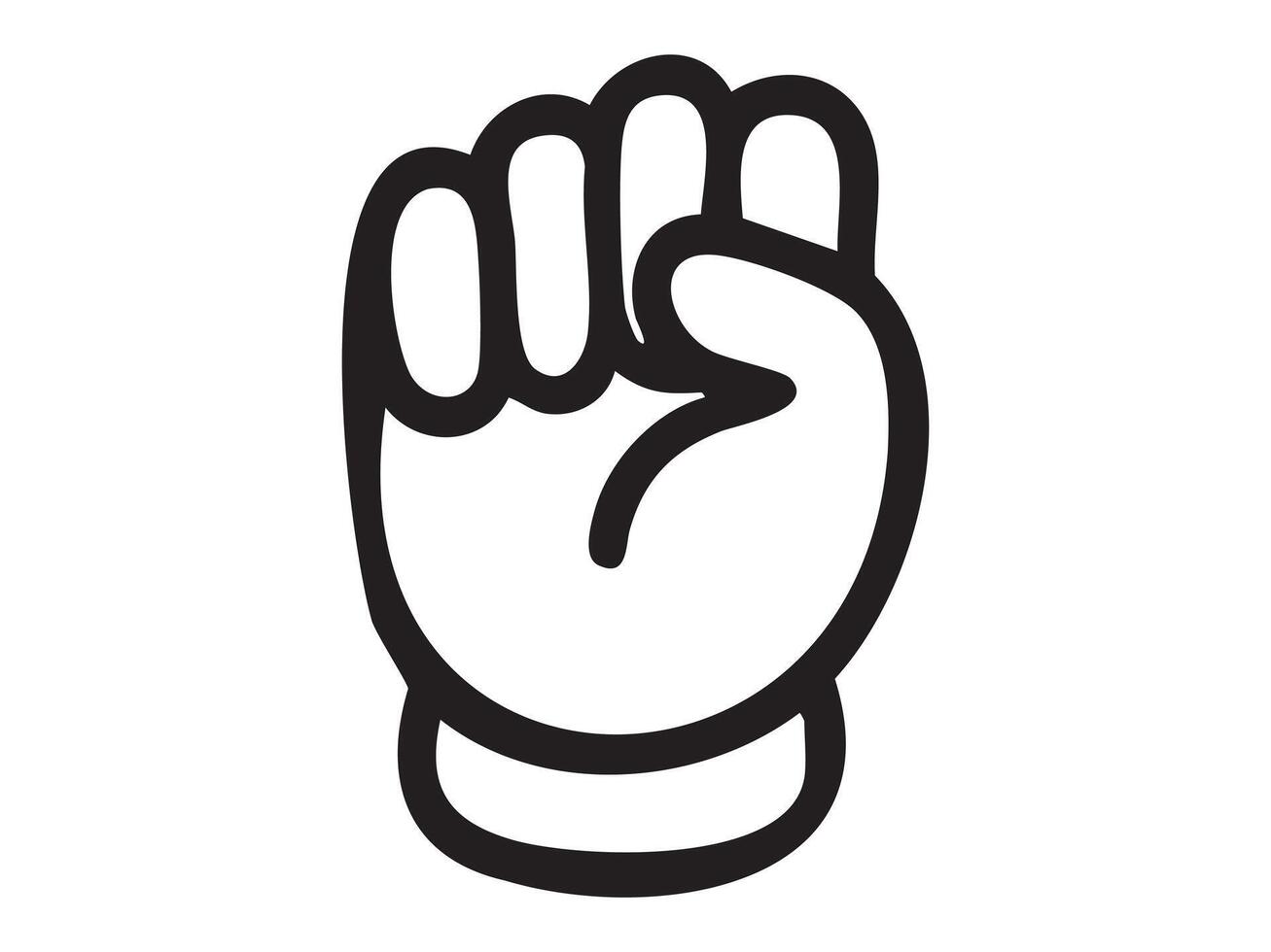 Black outline clenched fist hand gesture icon isolated on white background. Concept of unity, support, empowerment, friendly solidarity, protest symbol, human strength, illustration vector