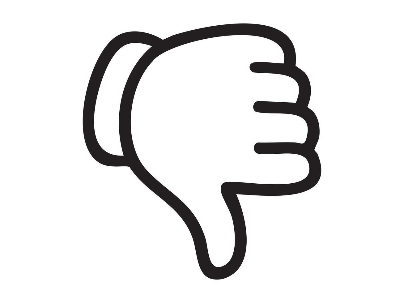 Black outline of a thumbs down hand gesture icon, isolated on white background, graphic illustration. concept of disapproval, icon, logo, social media symbol, communication, design element vector