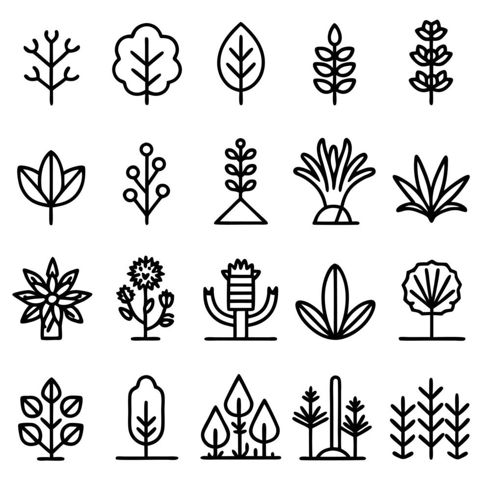 Collection of minimalist plant and tree icons vector