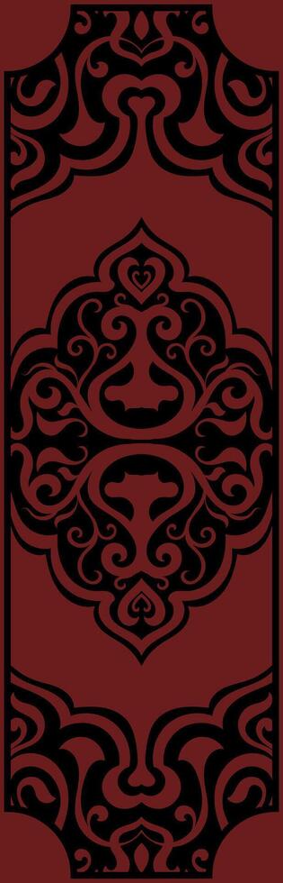 Vintage border carpet pattern for book spine decoration, book cover, red vintage elements on black background abstract pattern vector