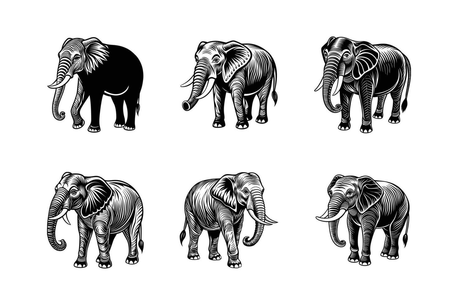 elephant black silhouette icon set design white background vector