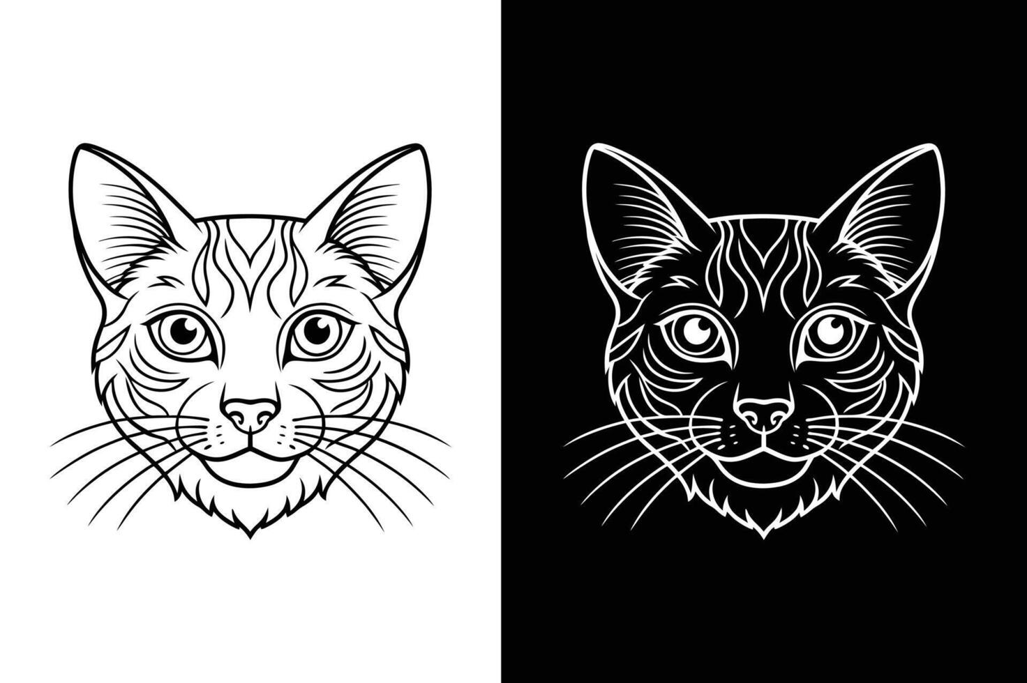 A simple cat line icon design with white black background vector