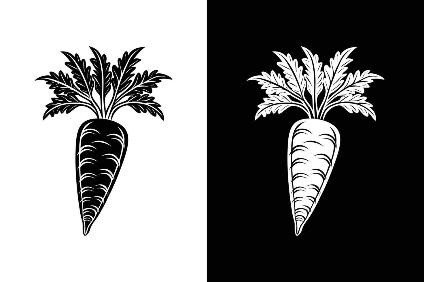 A simple illustration of a carrot icon silhouette design black white background vector