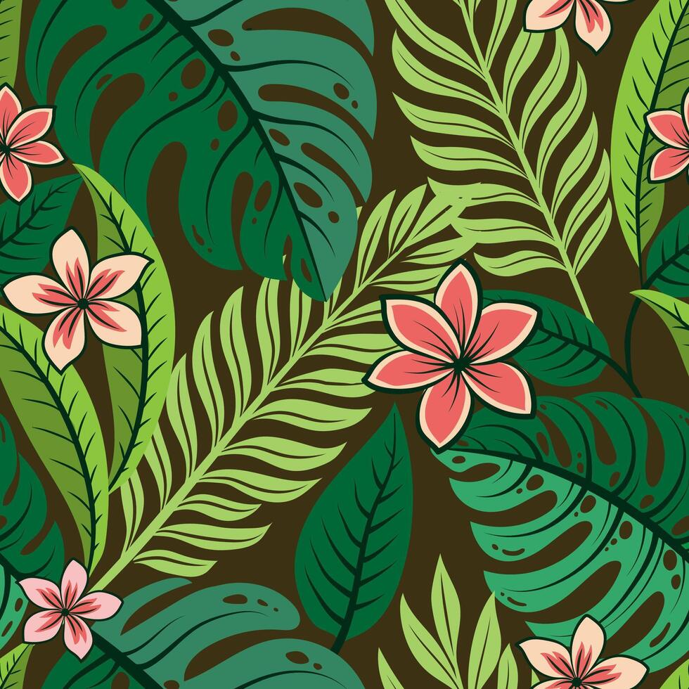 Tropical leaves background colorful summer pattern design with topical foliage vector