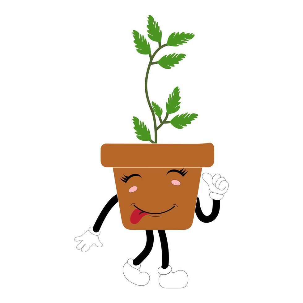 Animated potted plant walking while sticking out its tongue vector